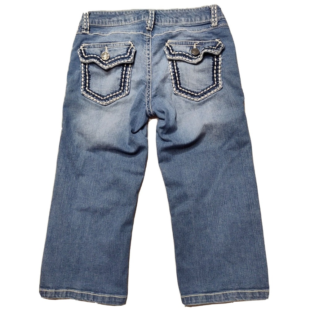 WRANGLER ROCK 47 Juniors 1/2 Ultra Low Rise Stretch Denim Flap Pocket Capri Jean